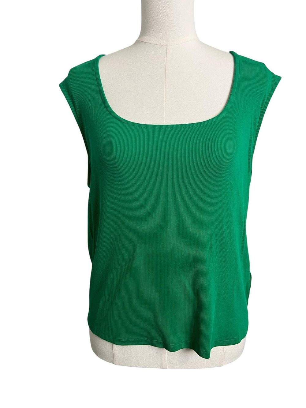 Maeve Tank Top Womens XL Green Square Neck Ribbed Stretch Jersey Basic Casual